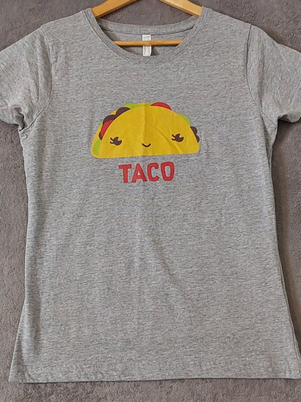Cute Taco Graphic Tee Juniors Medium Gray Funny Food T-Shirt Short Sleeve Casual